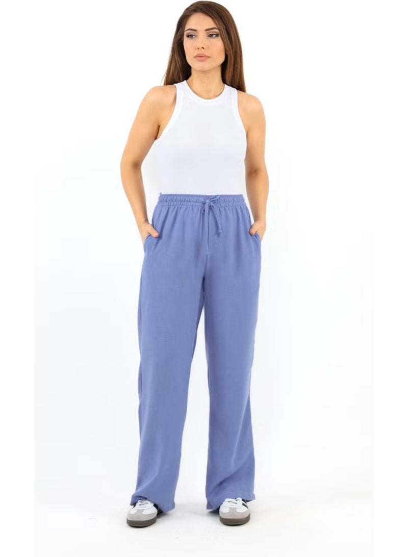 Ritnice Women's Linen Comfy Lilac Straight Cut Elastic Waist Trousers - Image 5